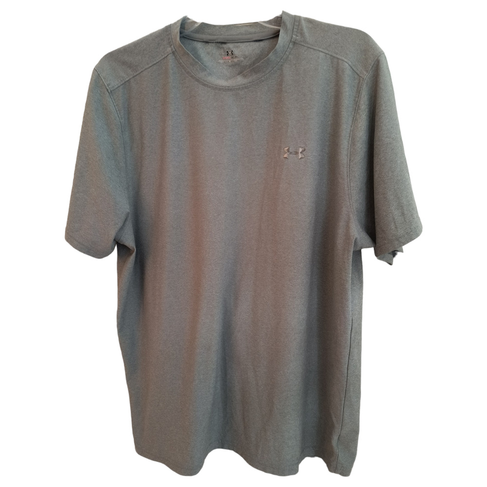 Under Armour Heat Gear T-Shirt Men's Size M Gray Short Sleeve Logo Soft Knit Tee